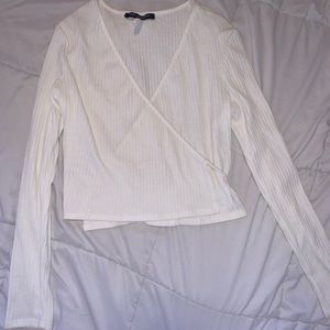 White Long Sleeve Wrap Shirt